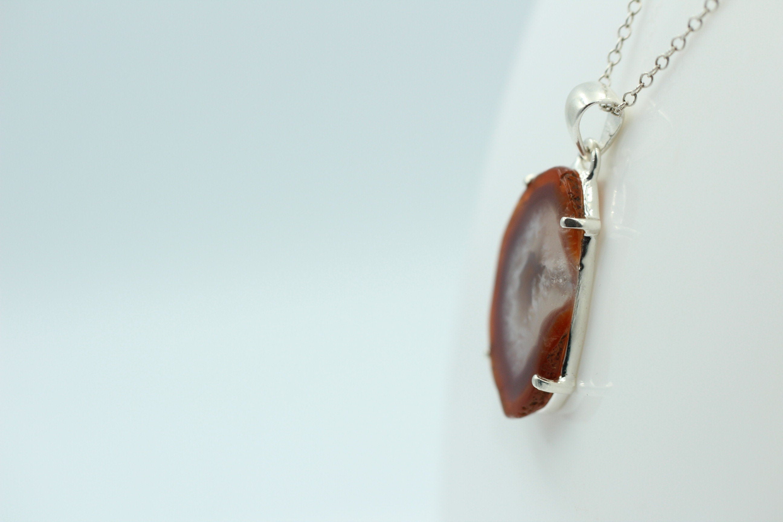 Botswana Achat Druse Anhänger tolle Zeichnung 925 Silber Collier Kette Top