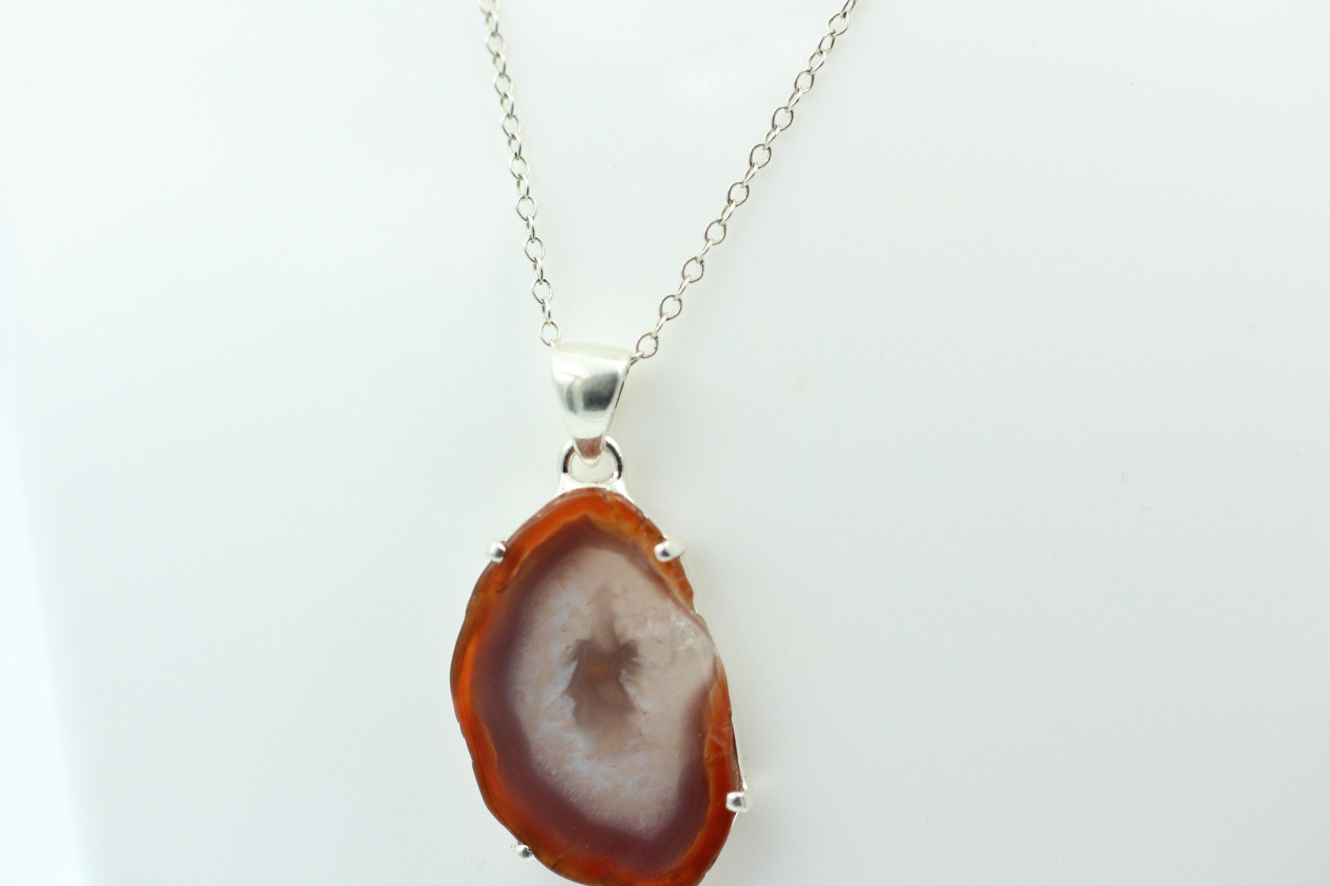 Botswana Achat Druse Anhänger tolle Zeichnung 925 Silber Collier Kette Top