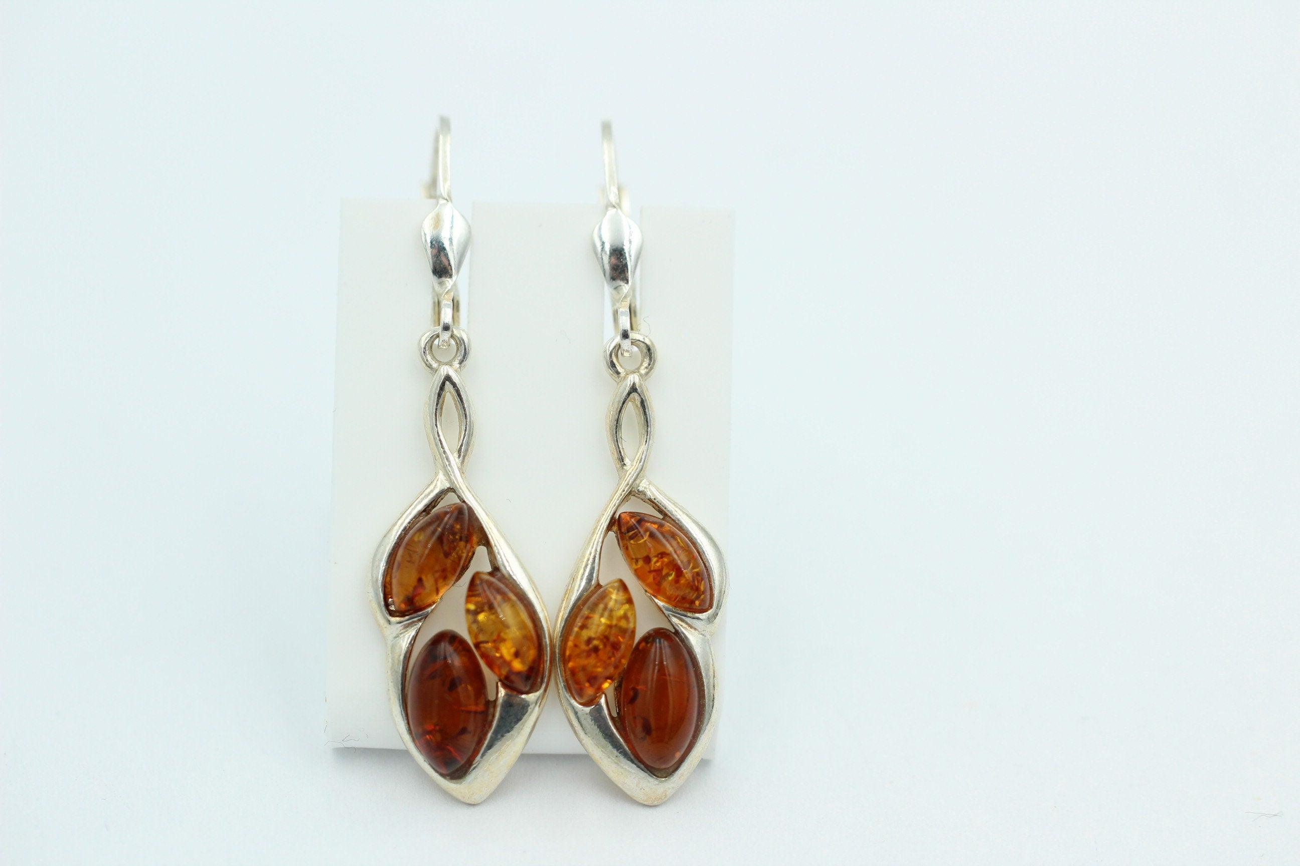 Design Bernstein Ohrhänger 925 Silber Bernsteinohrschmuck 6 Bernsteine Top
