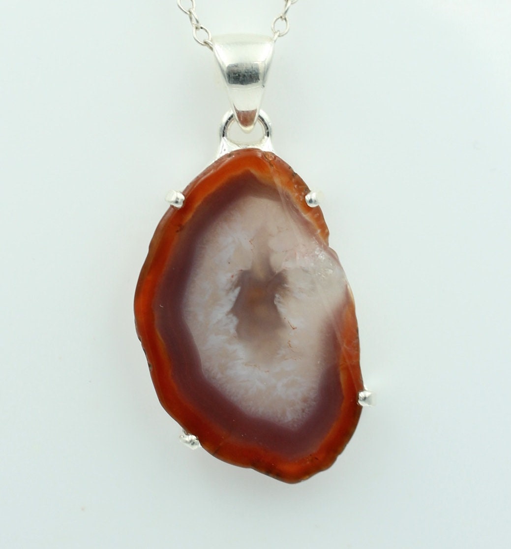 Botswana Achat Druse Anhänger tolle Zeichnung 925 Silber Collier Kette Top