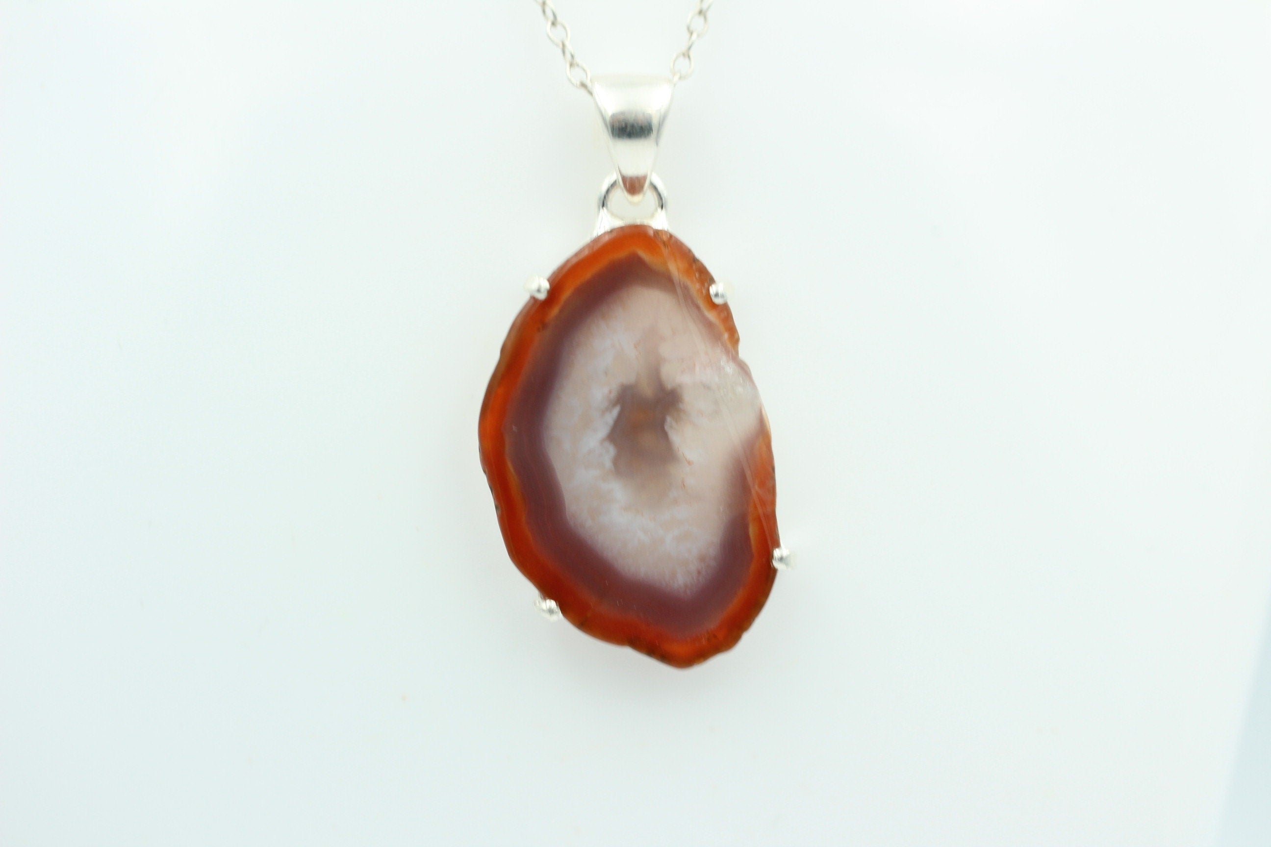Botswana Achat Druse Anhänger tolle Zeichnung 925 Silber Collier Kette Top