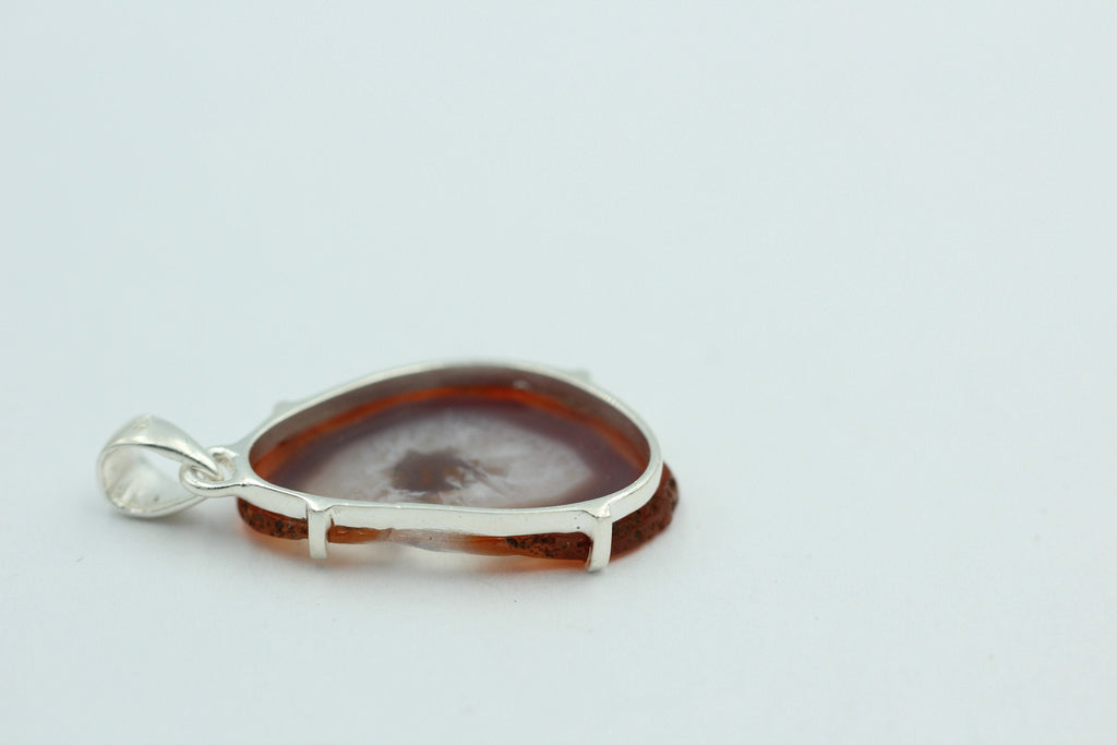 Botswana Achat Druse Anhänger tolle Zeichnung 925 Silber Collier Kette Top