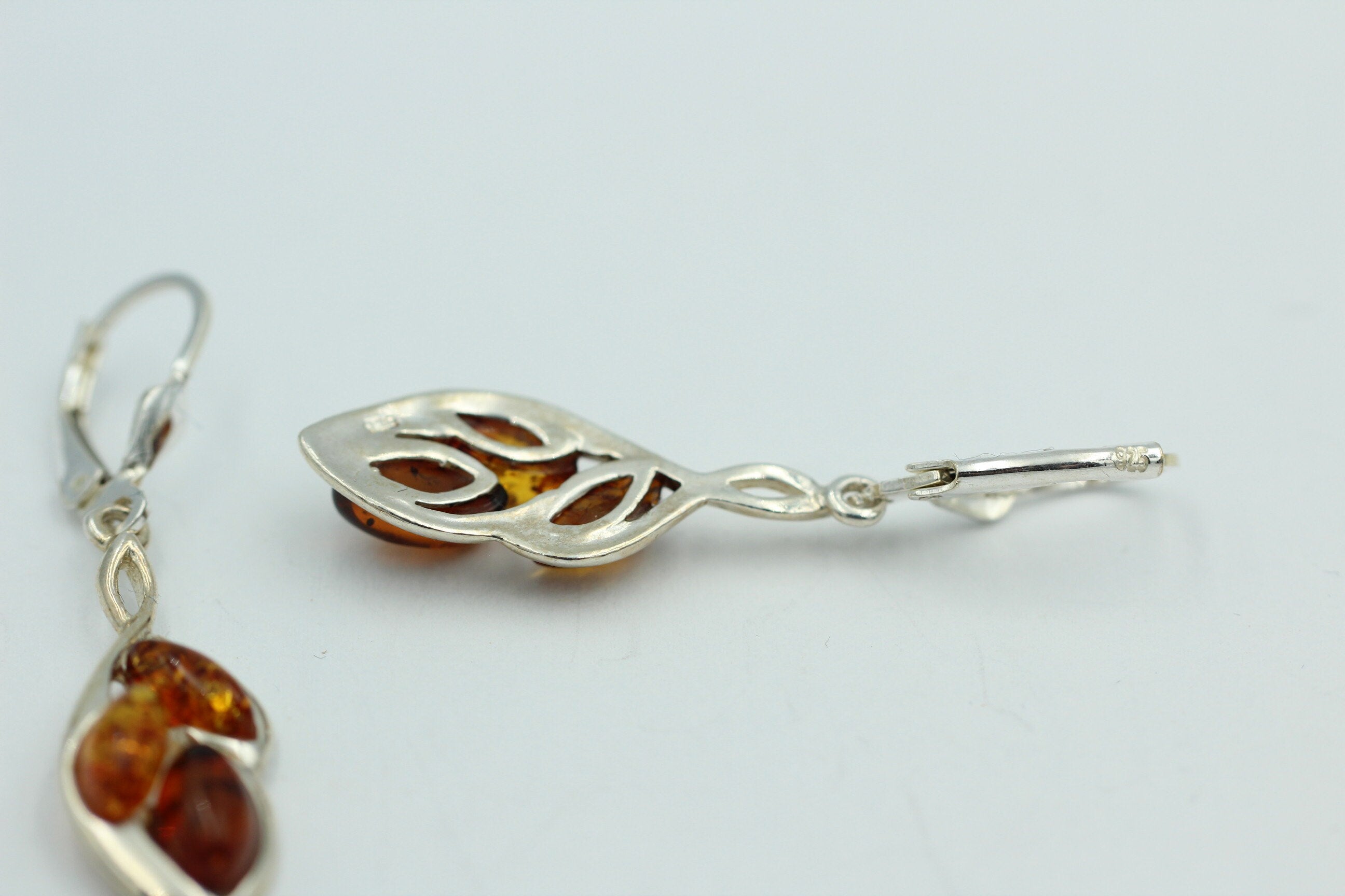Design Bernstein Ohrhänger 925 Silber Bernsteinohrschmuck 6 Bernsteine Top