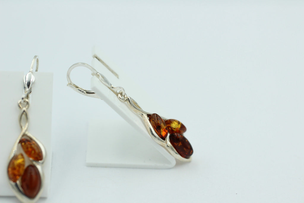 Design Bernstein Ohrhänger 925 Silber Bernsteinohrschmuck 6 Bernsteine Top