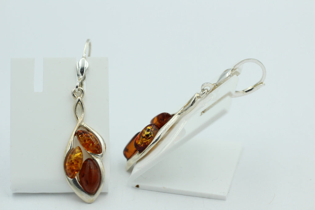 Design Bernstein Ohrhänger 925 Silber Bernsteinohrschmuck 6 Bernsteine Top