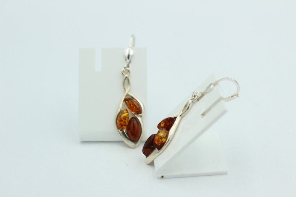 Design Bernstein Ohrhänger 925 Silber Bernsteinohrschmuck 6 Bernsteine Top