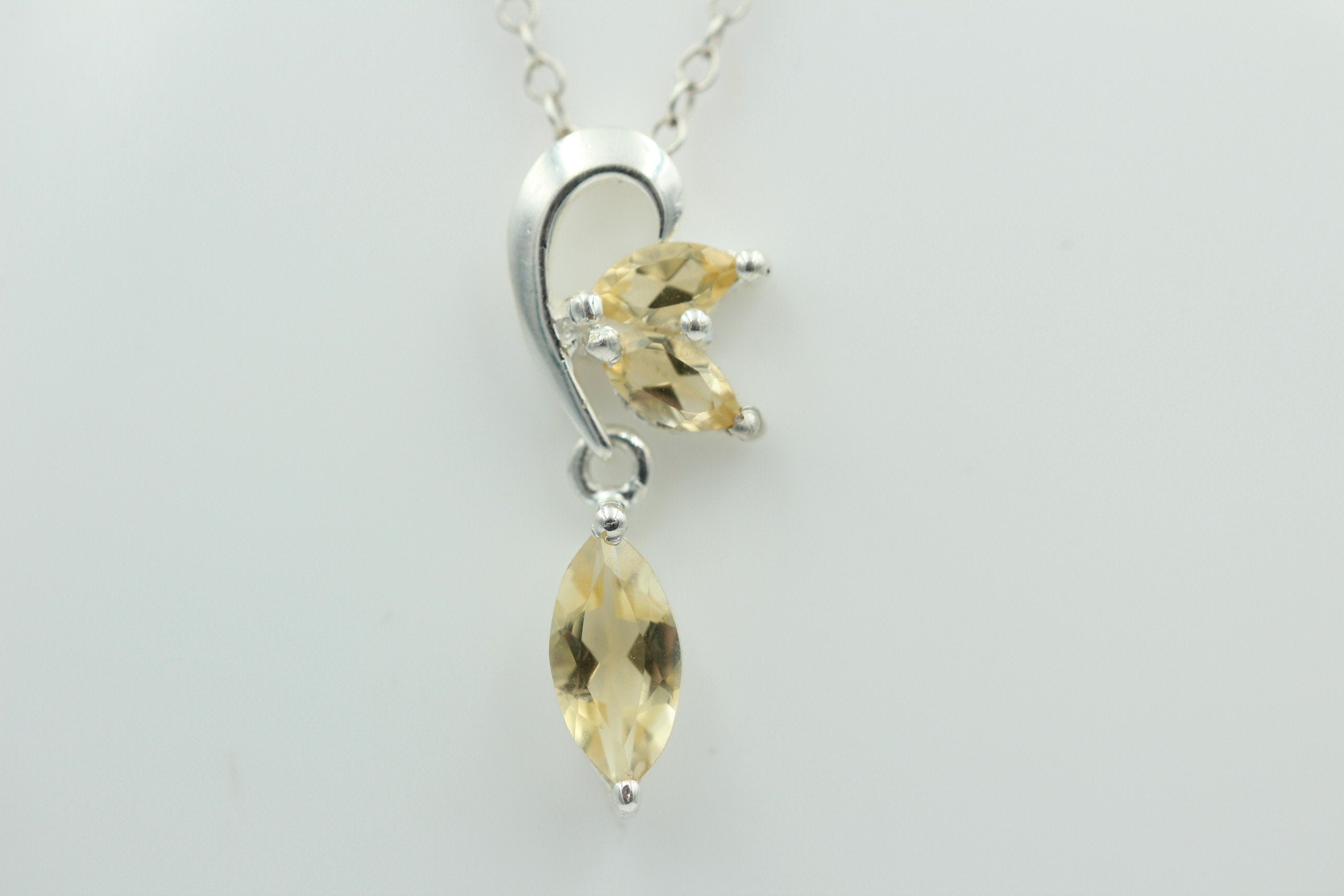 Edler 1,1 Carat Citrin Design Anhänger 925 Silber Collier Kette gelber Edelstein