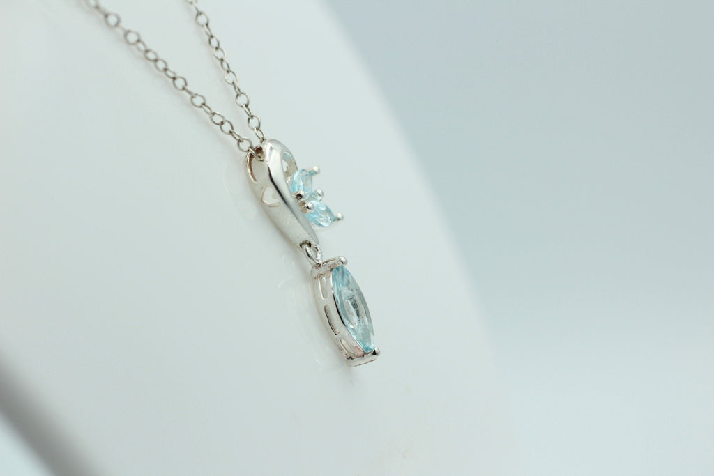 Edler 1,2 Carat Blautopas Design Anhänger 925 Silber Collier Kette blauer Topas