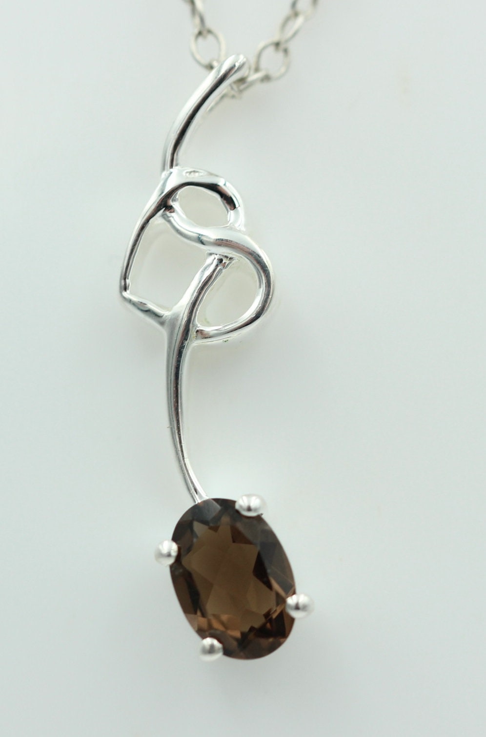 0,4 Carat Rauchquarz Anhänger 925 Silber Collier Kette Rauchtopasanhänger