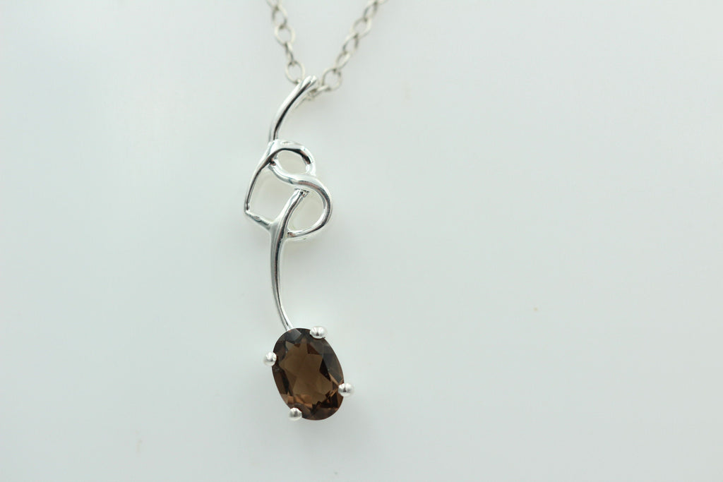 0,4 Carat Rauchquarz Anhänger 925 Silber Collier Kette Rauchtopasanhänger
