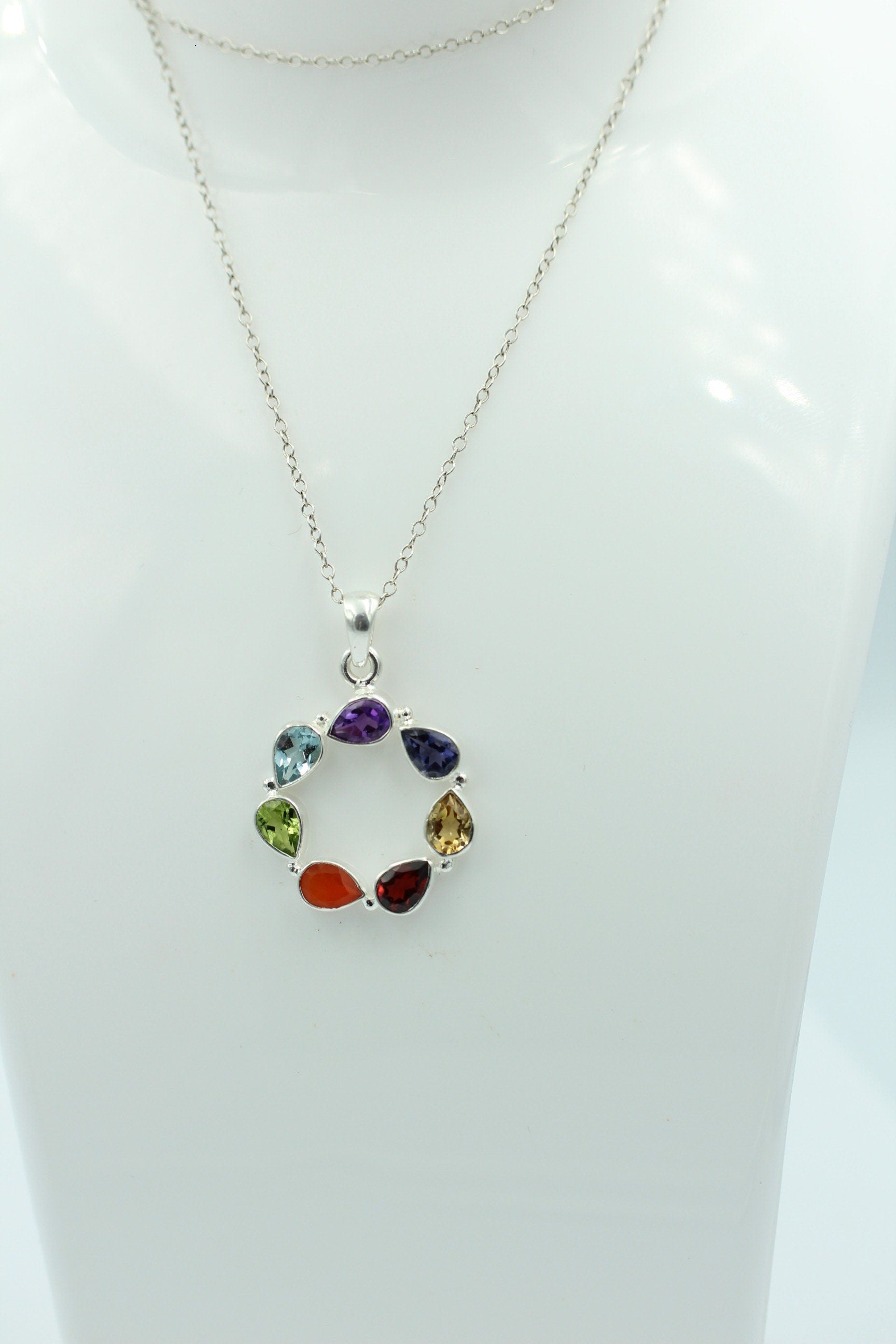 Chakra 4,9 Carat Anhänger 925 Silber Collier Charkraanhänger verschiedene Steine