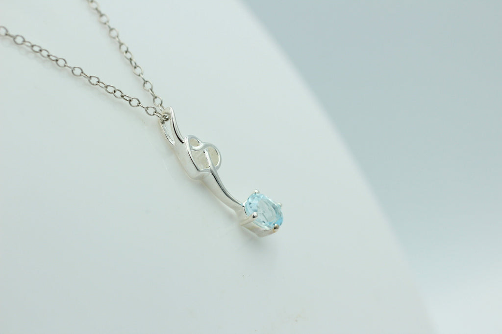 0,4 Carat Blautopas Anhänger 925 Silber Collier Kette Topasanhänger