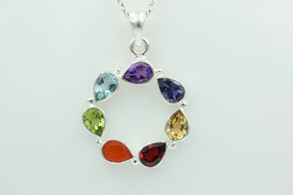 Chakra 4,9 Carat Anhänger 925 Silber Collier Charkraanhänger verschiedene Steine
