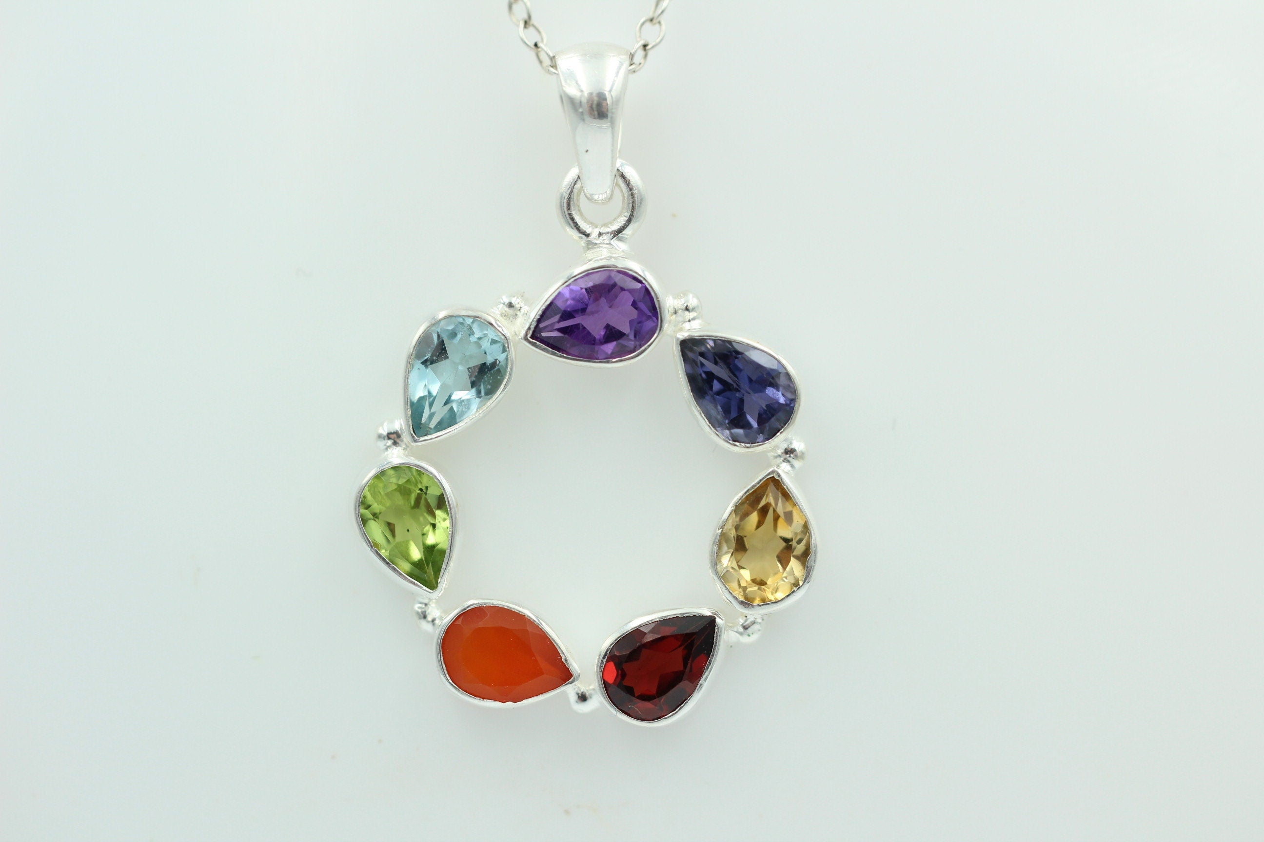 Chakra 4,9 Carat Anhänger 925 Silber Collier Charkraanhänger verschiedene Steine