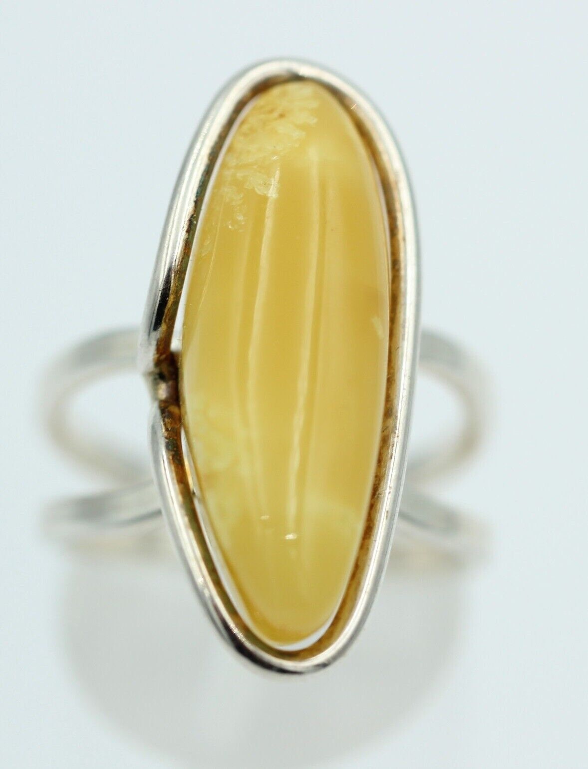 Design Bernstein Fingerring 925 Silber Gr 18, 55 Ringschiene offen Bernstein