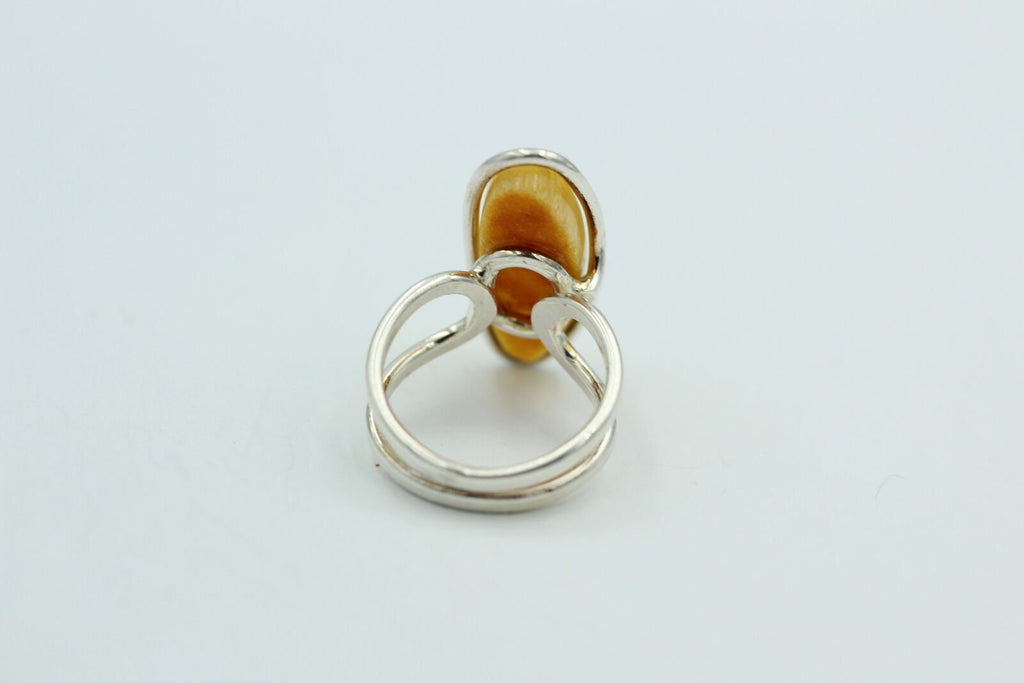 Design Bernstein Fingerring 925 Silber Gr 18, 55 Ringschiene offen Bernstein