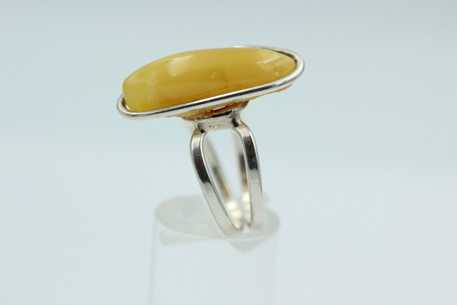 Design Bernstein Fingerring 925 Silber Gr 18, 55 Ringschiene offen Bernstein