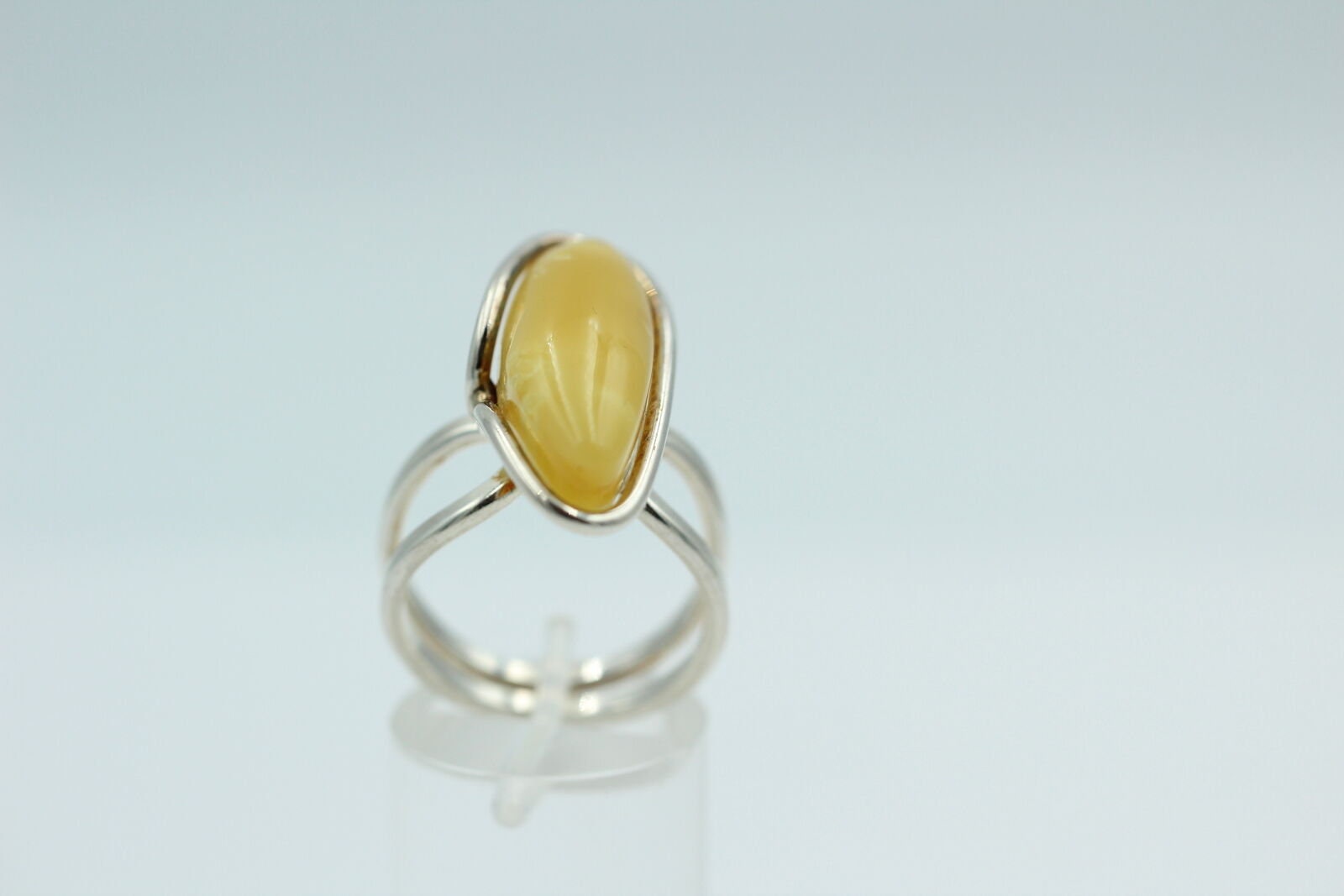 Design Bernstein Fingerring 925 Silber Gr 18, 55 Ringschiene offen Bernstein
