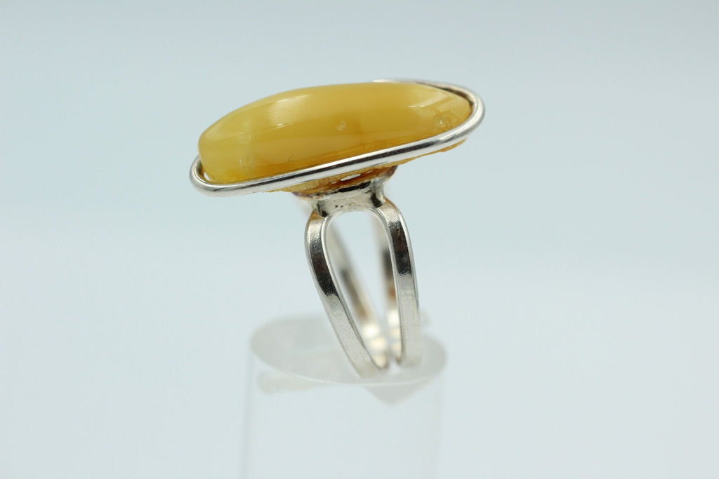 Design Bernstein Fingerring 925 Silber Gr 18, 55 Ringschiene offen Bernstein