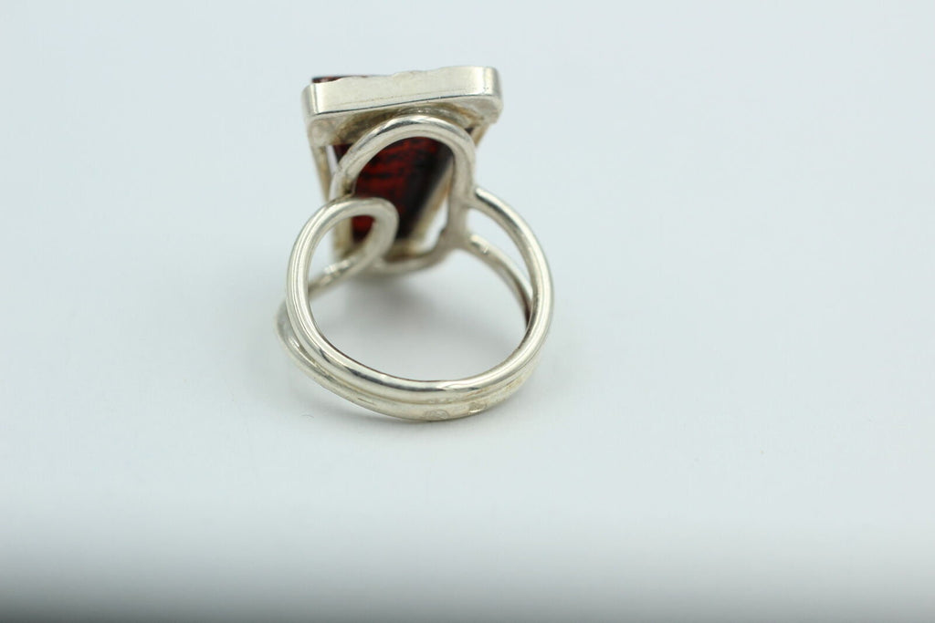Design Bernstein Fingerring 925 Silber Gr 18, 57 Ringschiene offen Bernstein