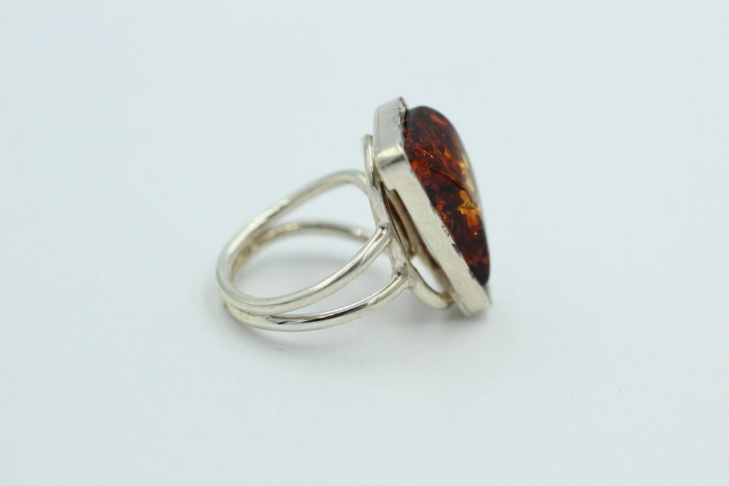 Design Bernstein Fingerring 925 Silber Gr 18, 57 Ringschiene offen Bernstein