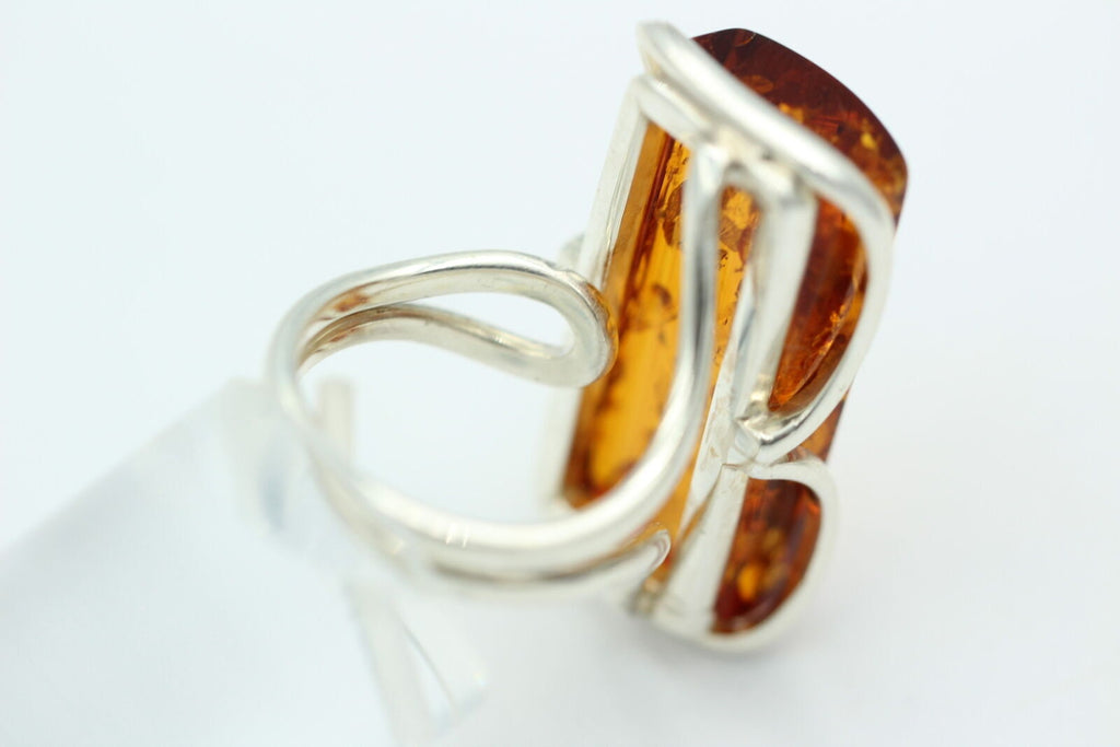 Design Bernstein Fingerring 925 Silber Gr 17, 54 Ringschiene offen Bernstein
