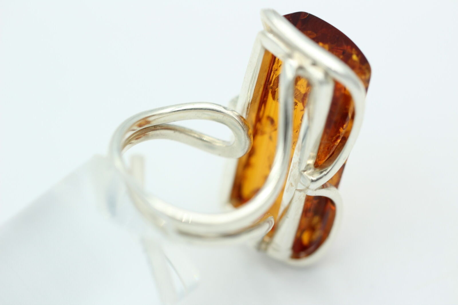 Design Bernstein Fingerring 925 Silber Gr 17, 54 Ringschiene offen Bernstein