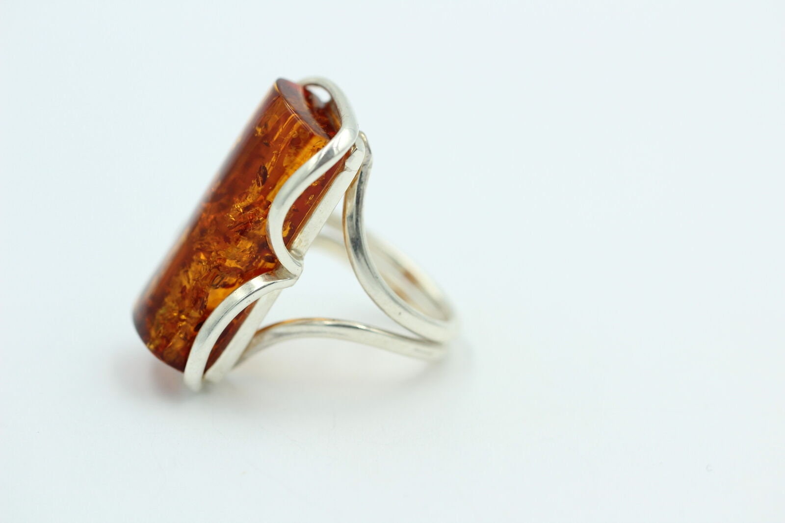 Design Bernstein Fingerring 925 Silber Gr 17, 54 Ringschiene offen Bernstein