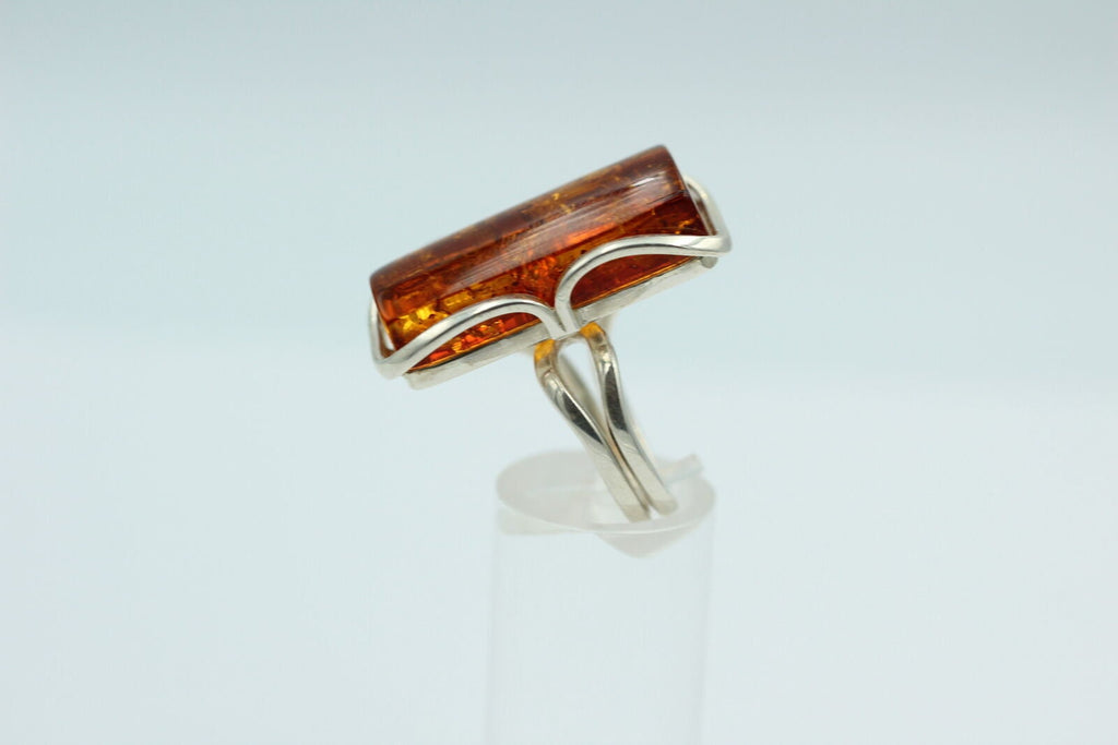 Design Bernstein Fingerring 925 Silber Gr 17, 54 Ringschiene offen Bernstein