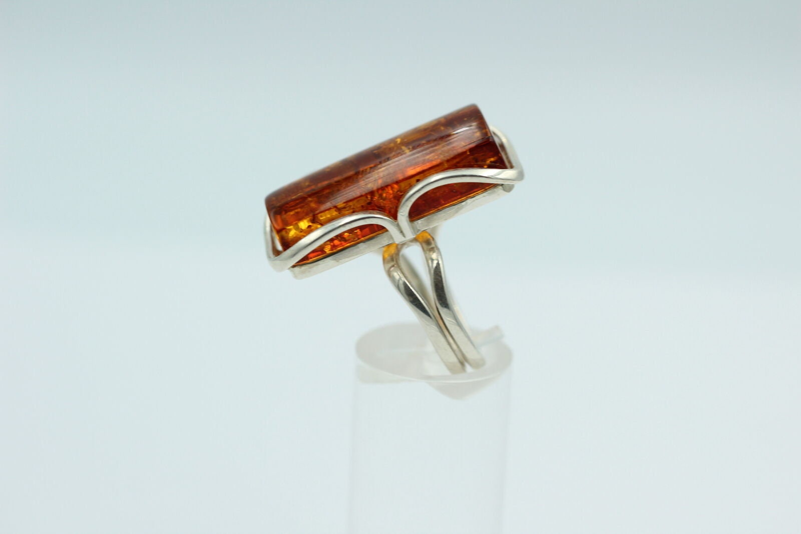 Design Bernstein Fingerring 925 Silber Gr 17, 54 Ringschiene offen Bernstein