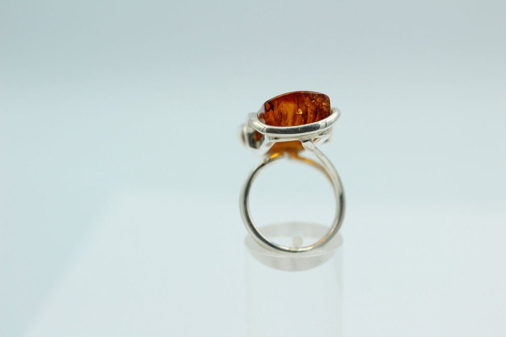 Design Bernstein Fingerring 925 Silber Gr 17, 54 Ringschiene offen Bernstein