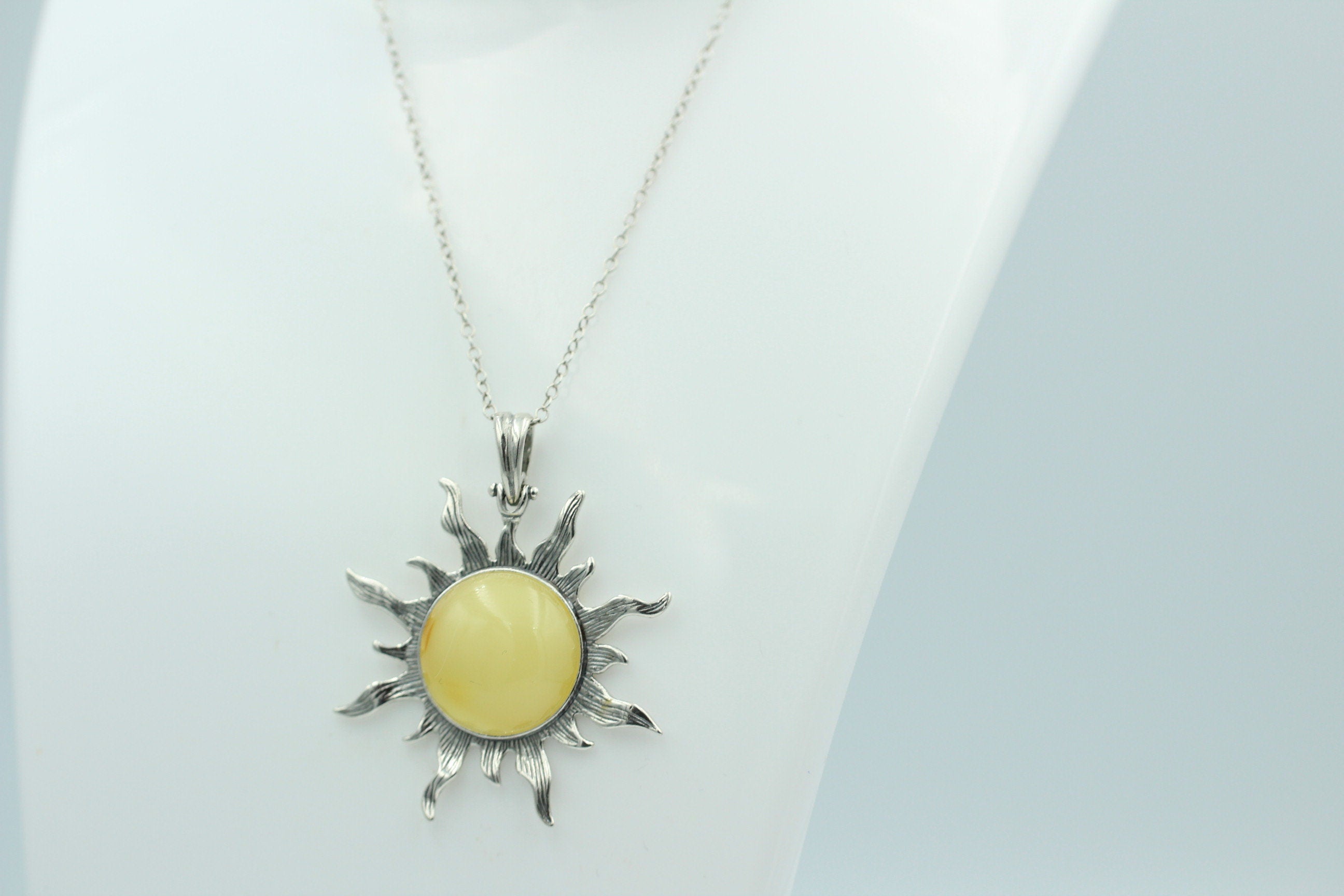 Bernstein Sonnen Anhänger 925 Silber Collier Kette Sonnenanhägner Schmuck