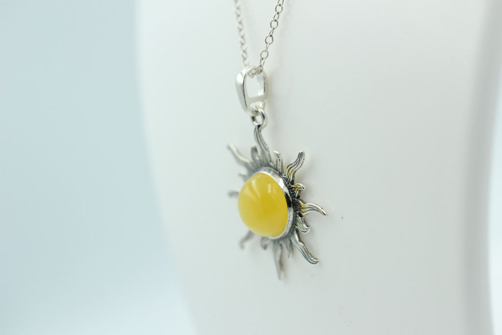Bernstein Sonnen Anhänger 925 Silber Collier Kette Sonnenanhägner Schmuck
