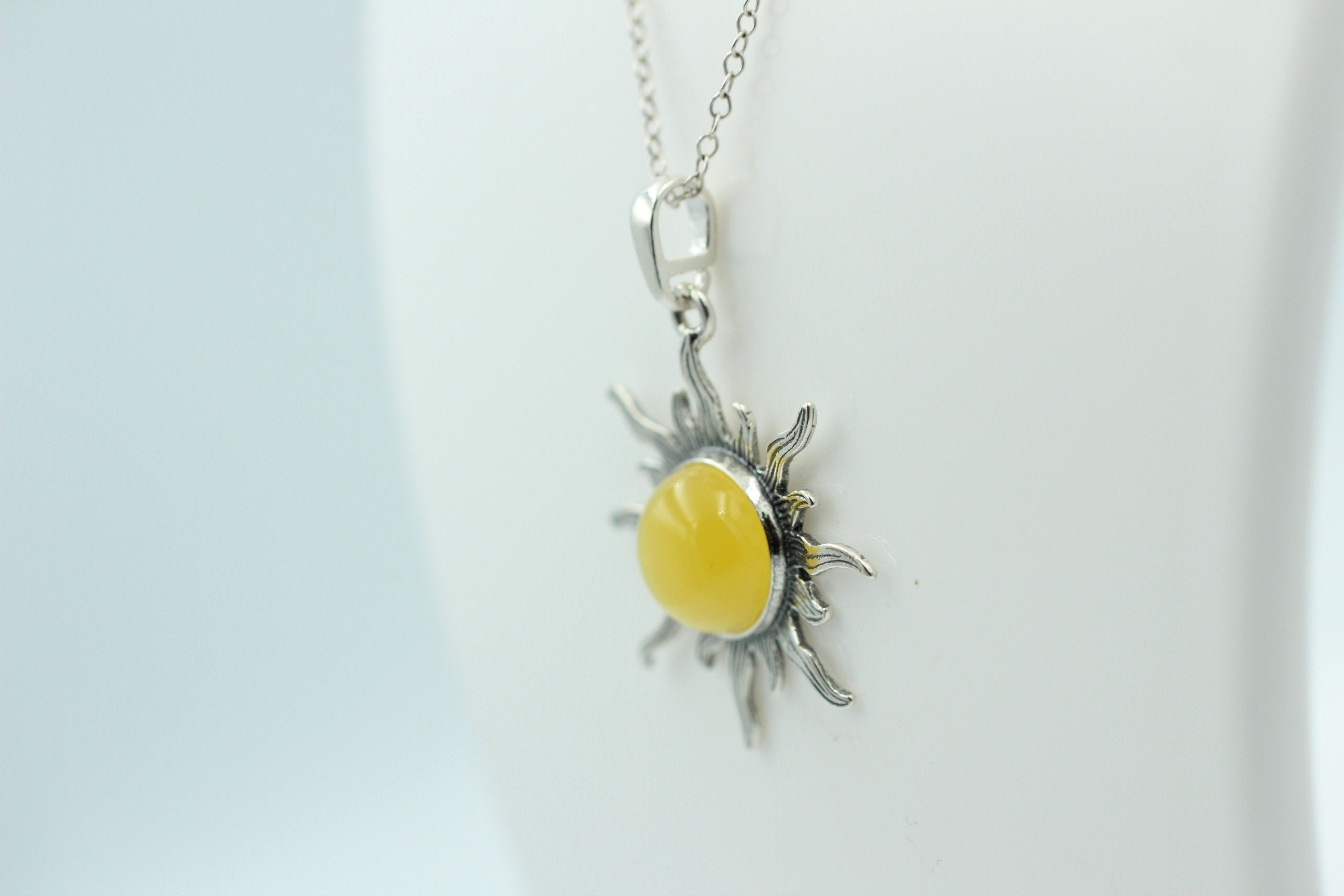 Bernstein Sonnen Anhänger 925 Silber Collier Kette Sonnenanhägner Schmuck