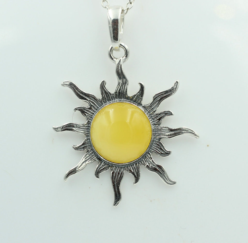 Bernstein Sonnen Anhänger 925 Silber Collier Kette Sonnenanhägner Schmuck