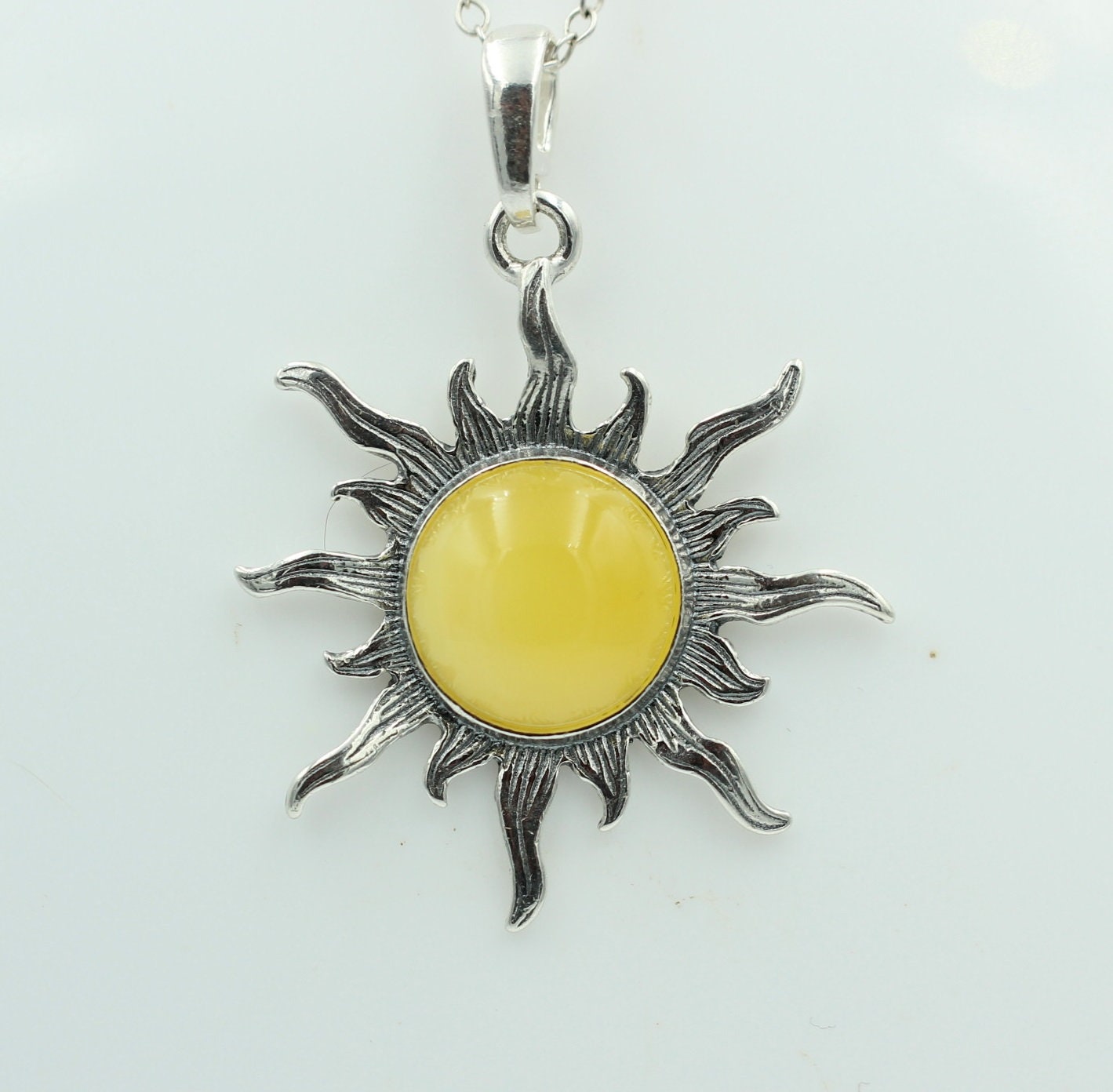 Bernstein Sonnen Anhänger 925 Silber Collier Kette Sonnenanhägner Schmuck