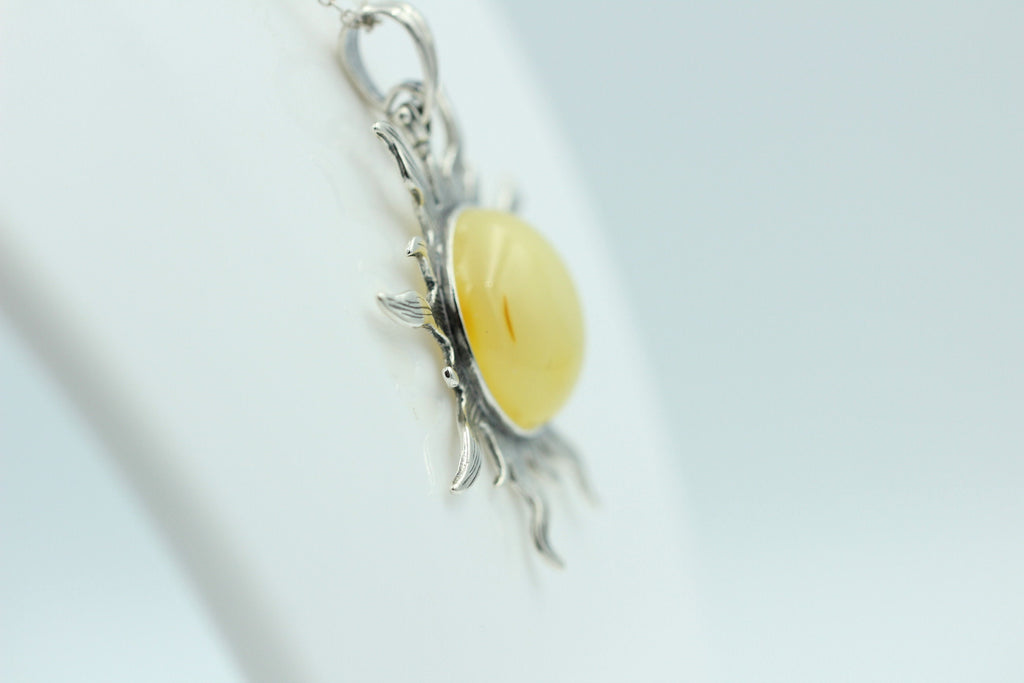 Bernstein Sonnen Anhänger 925 Silber Collier Kette Sonnenanhägner Schmuck