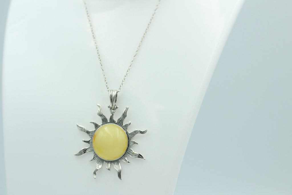 Bernstein Sonnen Anhänger 925 Silber Collier Kette Sonnenanhägner Schmuck