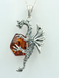 Drache mit Bernstein 925 Silber Drachenanhänger plastisch ausgeführt Top Schmuck