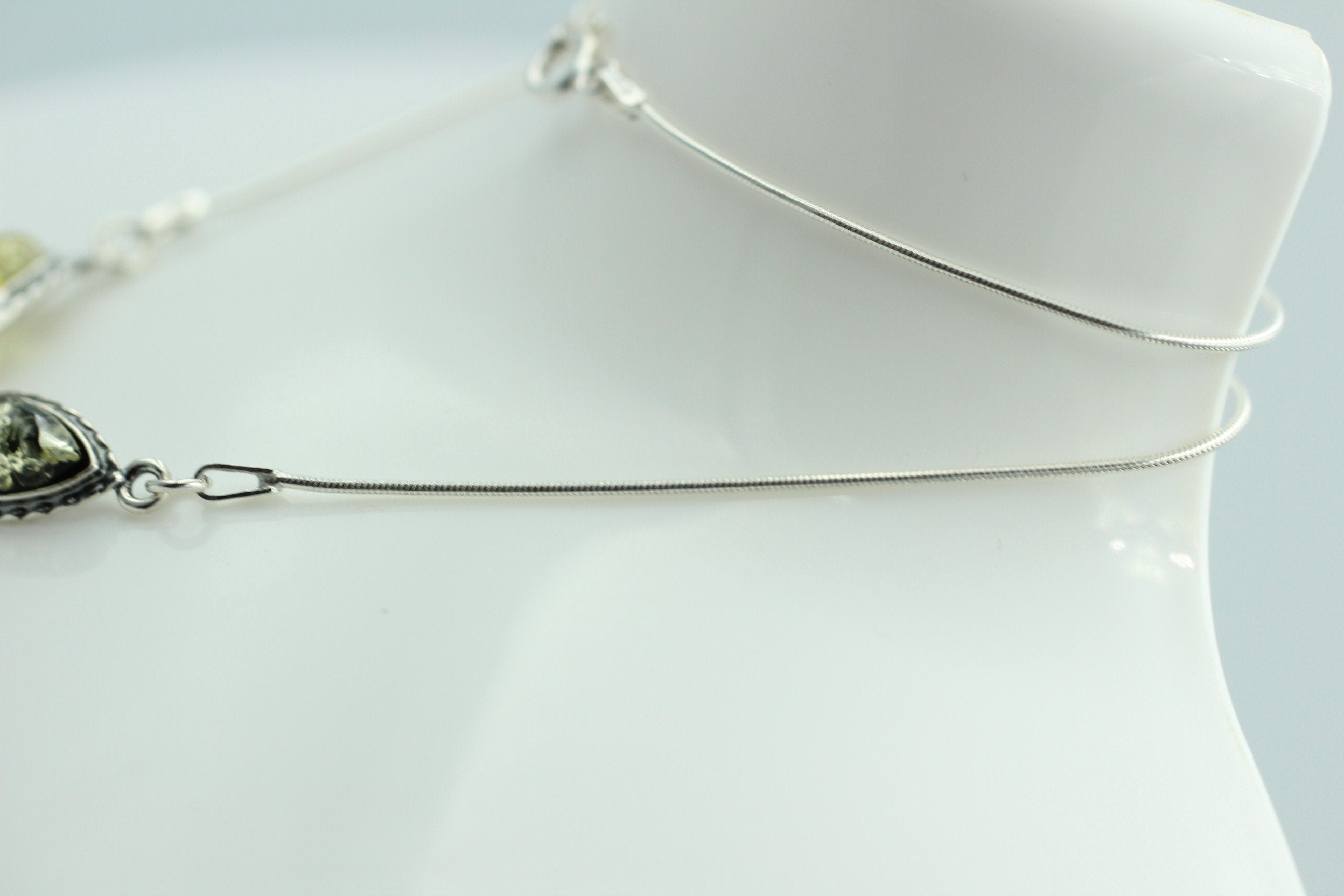 Bernstein Collier dreifarbig 925 Sterling Silber Bernsteinkette ca 42 cm