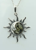 Bernstein Sonnen Mond Anhänger 925 Silber Collier Kette Sonnenanhägner Schmuck