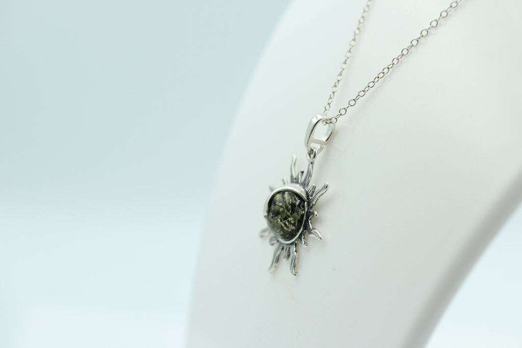 Bernstein Sonnen Mond Anhänger 925 Silber Collier Kette Sonnenanhägner Schmuck