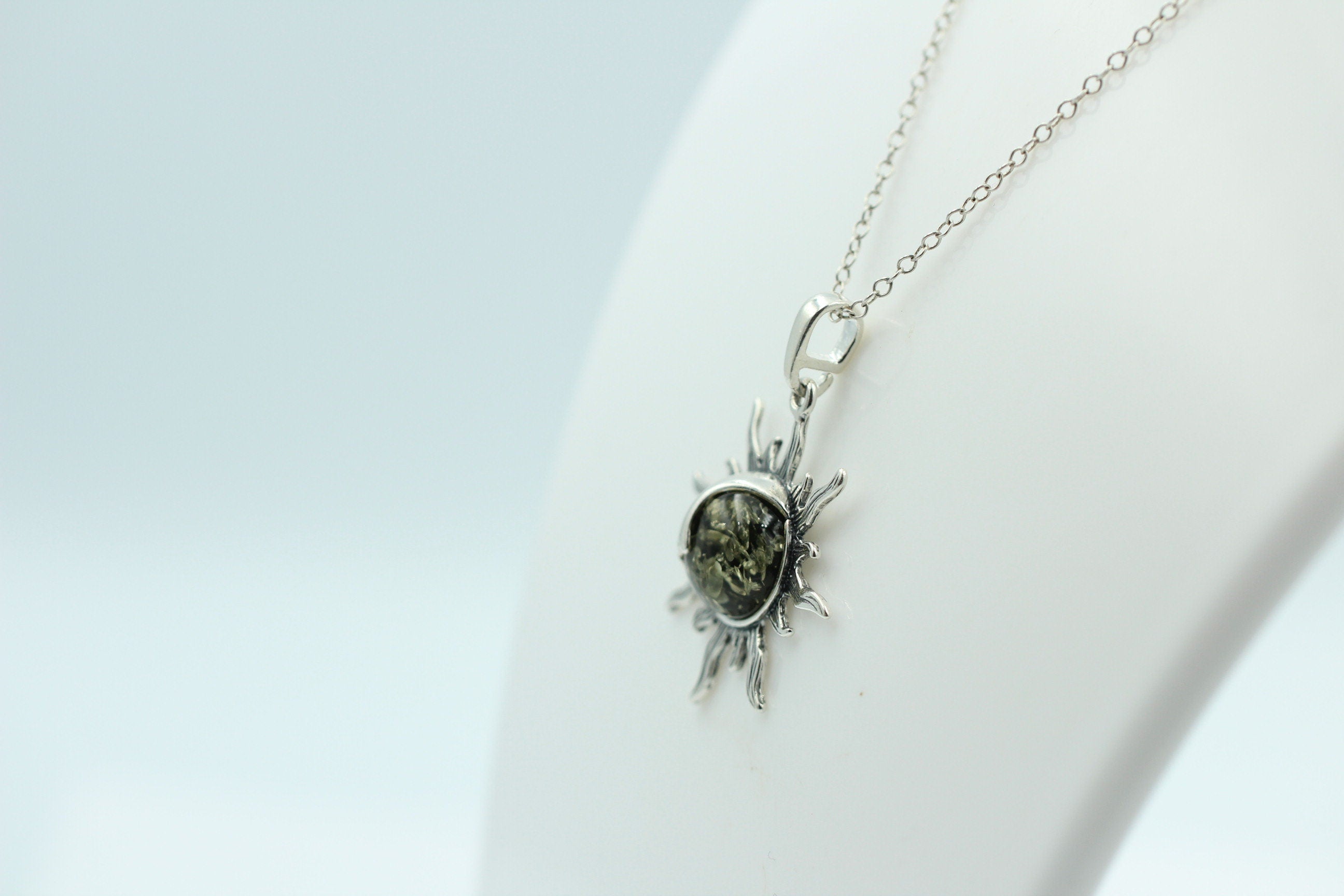 Bernstein Sonnen Mond Anhänger 925 Silber Collier Kette Sonnenanhägner Schmuck