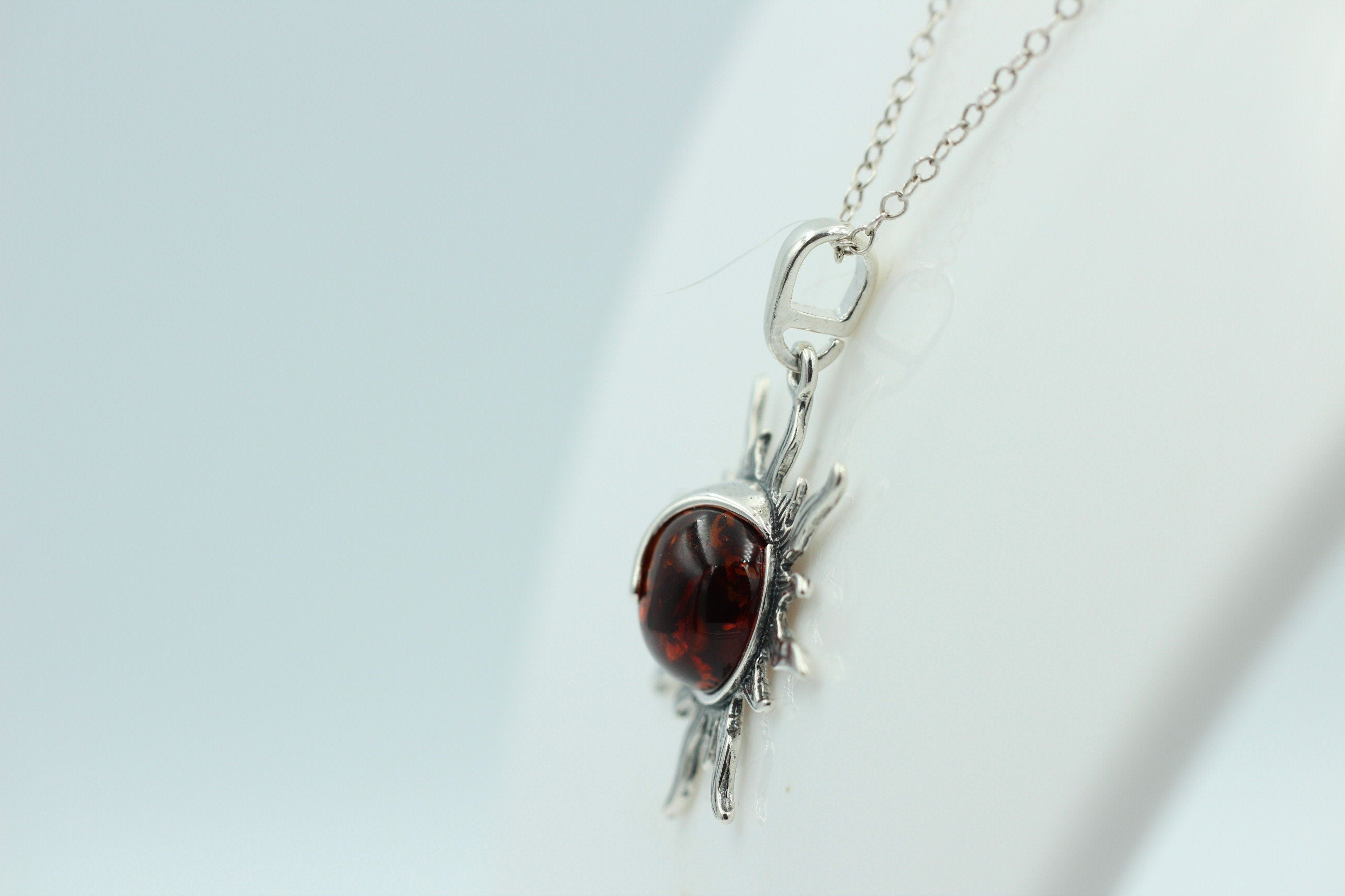 Bernstein Sonnen Mond Anhänger 925 Silber Sonnenanhägner Schmuck