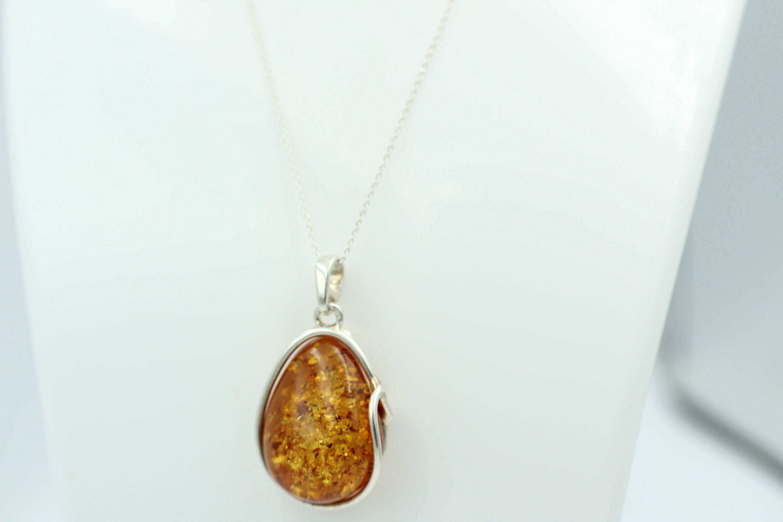brauner Bernstein Anhänger 925 Silber Collier Kette Bernsteinanhänger Top