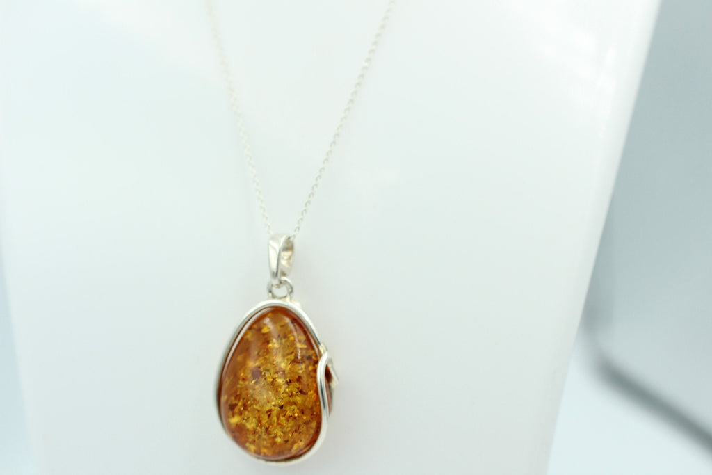 brauner Bernstein Anhänger 925 Silber Collier Kette Bernsteinanhänger Top