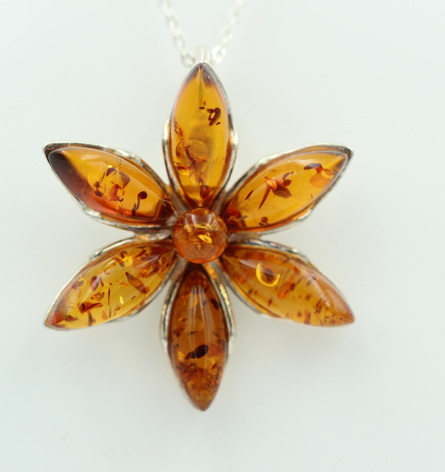 Edler Bernstein Blumen Anhänger 925 Silber Collier Kette Bernstein aus Letland