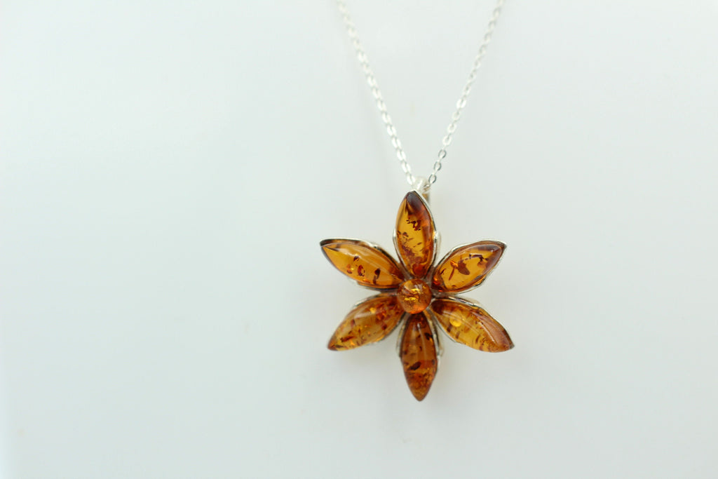 Edler Bernstein Blumen Anhänger 925 Silber Collier Kette Bernstein aus Letland