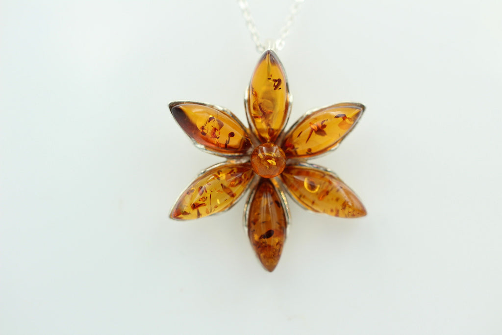 Edler Bernstein Blumen Anhänger 925 Silber Collier Kette Bernstein aus Letland