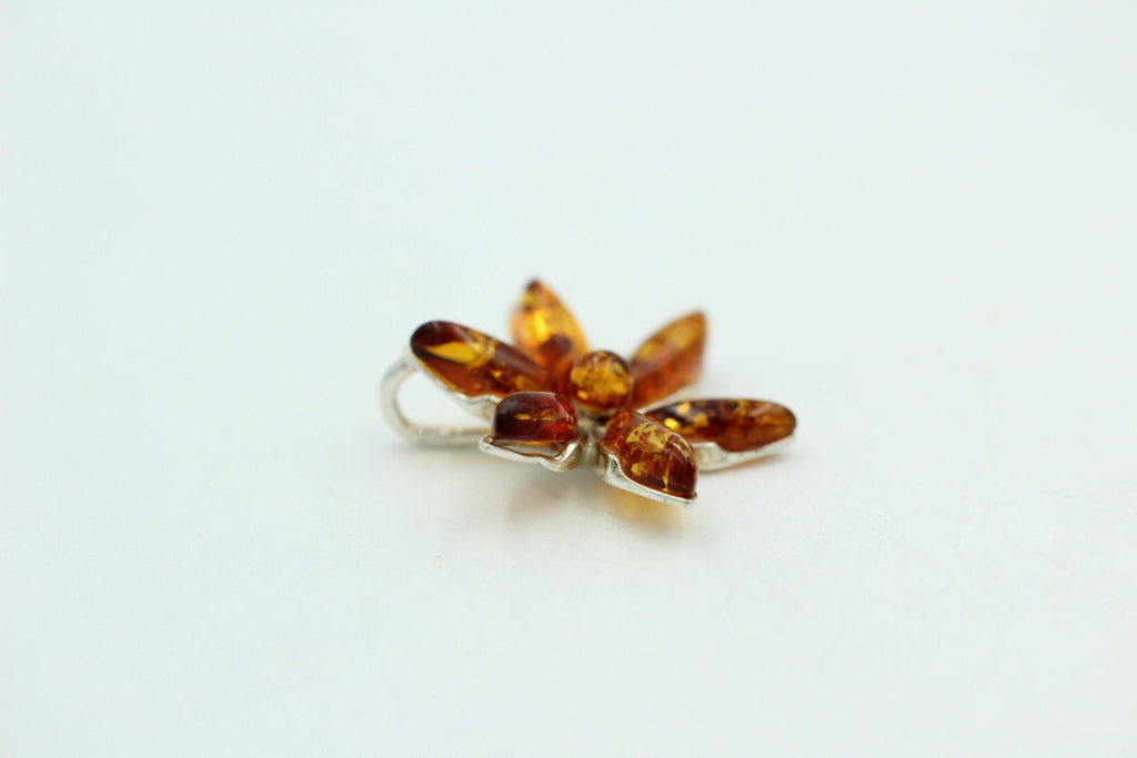 Edler Bernstein Blumen Anhänger 925 Silber Collier Kette Bernstein aus Letland